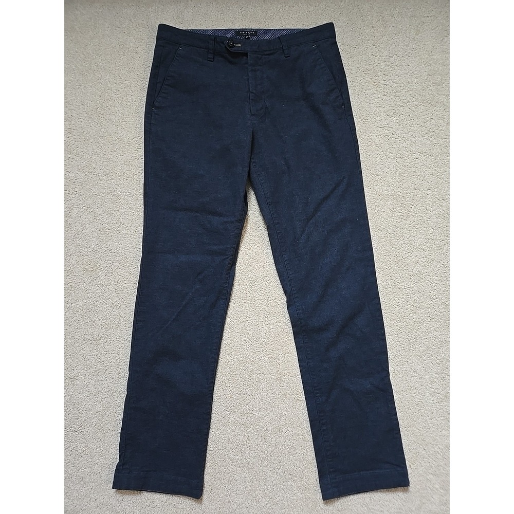 Ted Baker Pants Men 32 R Dark Blue Slack Career Work Classic Preppy Cotton Blend